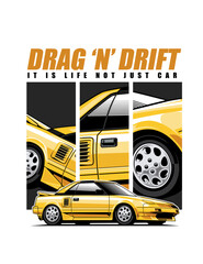 Yellow drift car jdm style car vector illustration © BOLZ.co
