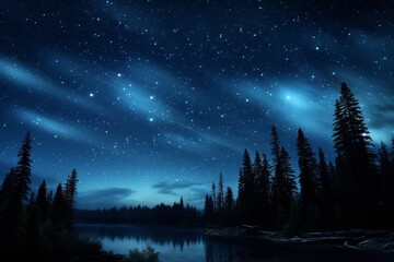 Fototapeta na wymiar starry night sky. only sky, trees and stars.