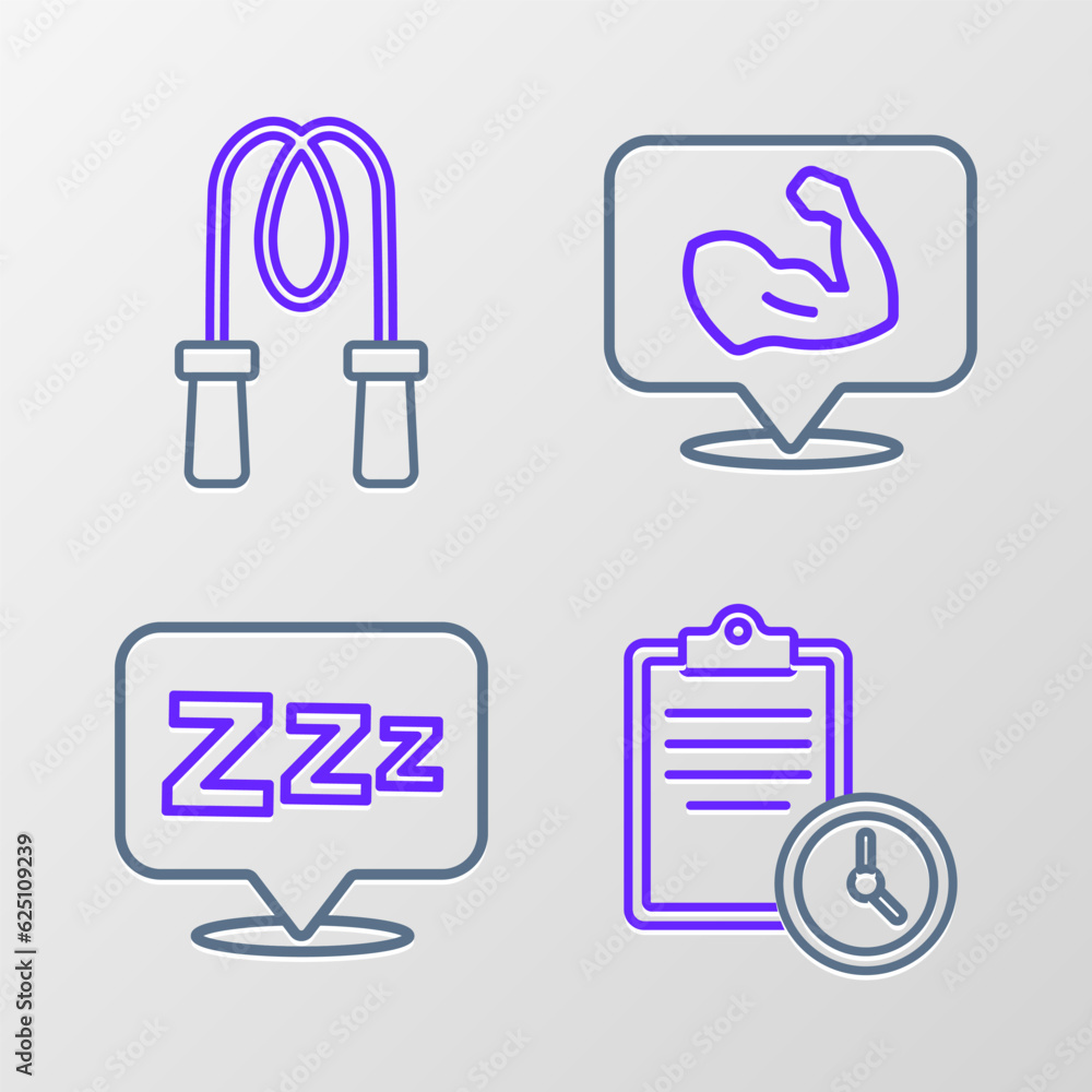 Canvas Prints set line sport training program, sleepy, bodybuilder muscle and jump rope icon. vector