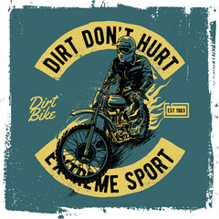 Flamming dirtbike motorcycle extreme sport motocross vector illustration