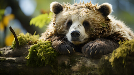 Obraz premium Panda Bear on tree Generative AI
