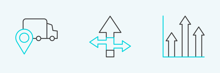 Set line Pie chart infographic, Delivery tracking and Arrow icon. Vector