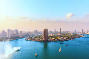 Fototapeta premium Cairo downtown panorama, view on the Nile, Gezira island and bridges, Egypt