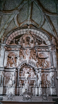 In Sintra, Portugal. Main facade of the chapel. In the palace and the park are hidden symbols related to alchemy, Masonry, the Knights Templar, and the Rosicrucians