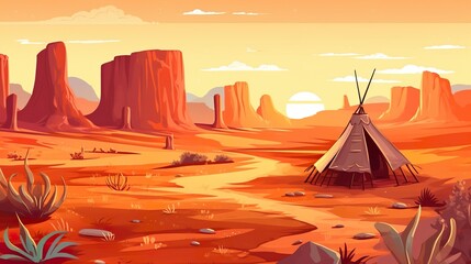 Fototapeta premium Abstract background North American Indians. Eye-catching banner featuring iconic symbols and elements from the history of North American Indians. Generative AI.
