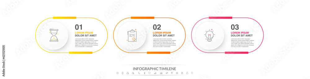 Poster line vector minimal infographic with three circles. modern timeline business concept with 3 steps by