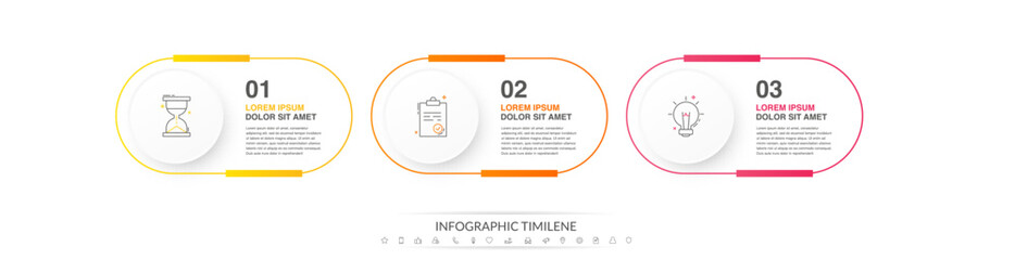 Line vector minimal infographic with three circles. Modern timeline business concept with 3 steps by step for diagram, chart, flowchart, levels, graphic, app, web