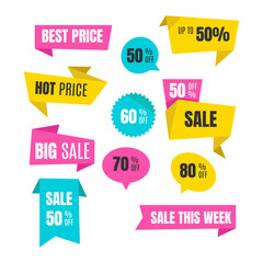 Sale colorful badges and stickers design illustration. - VEctor.