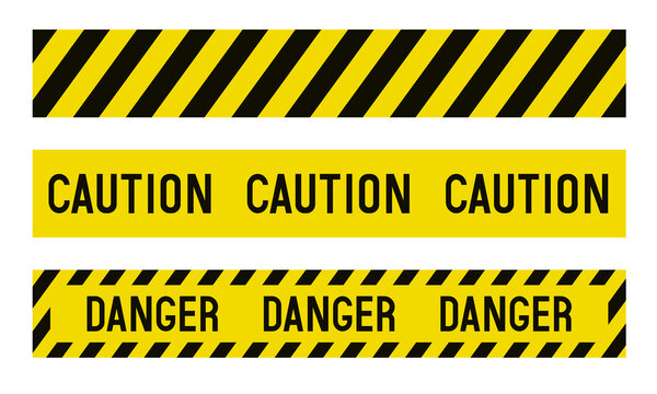 Danger tape set. A ribbon with black and yellow stripes. Vector clipart.
