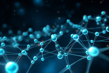 An illustration of a network of molecules, with certain molecules emitting light, portraying luminescent chemistry Generative AI