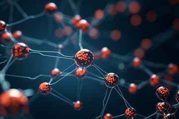 A close-up of a network of molecules, with some molecules clustered together, showcasing molecular aggregation Generative AI