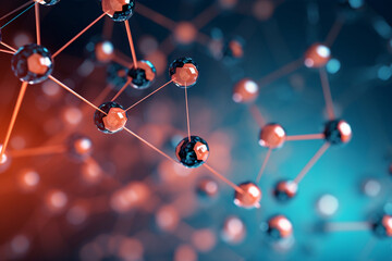 A close-up of a network of molecules, with some molecules clustered together, showcasing molecular aggregation Generative AI