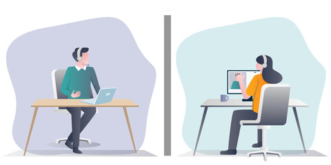 Employer Employee Communication in a Business Meeting in Online Meeting, Talking with Remote Worker Business Communication, Video Conference, One to One Meeting. Office Meeting with Female, work Home 