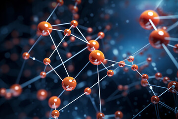 A close-up of a network of molecules, with arrows indicating the direction of chemical reactions and processes Generative AI - obrazy, fototapety, plakaty
