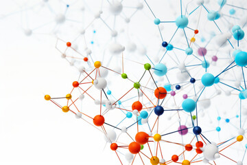 A picture of a network of molecules on a white background, with vibrant colors, illustrating diverse molecular species Generative AI - obrazy, fototapety, plakaty