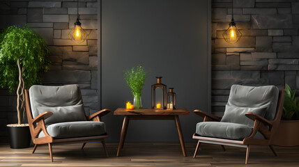 Modern interior of lounge and living room design and black wall background for house advertising Generative AI
