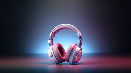 Große Kopfhörer in pink mit schönen Spot Licht Nahaufnahme, ai generativ