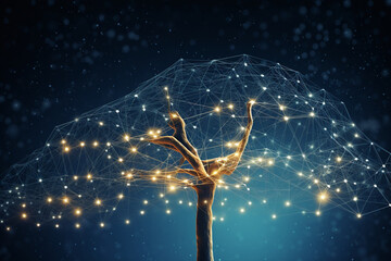 A picture of a network of interconnected dots, forming a tree-like structure, symbolizing growth and evolution Generative AI