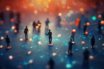 A photo of a network of interconnected dots, depicting a network of friends and relationships in a social setting Generative AI