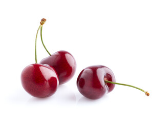 Sweet cherry in closeup on white background