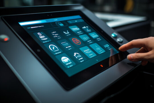 A close-up of a 3D printer's touchscreen interface, showing the user-friendly controls for initiating and managing print jobs Generative AI