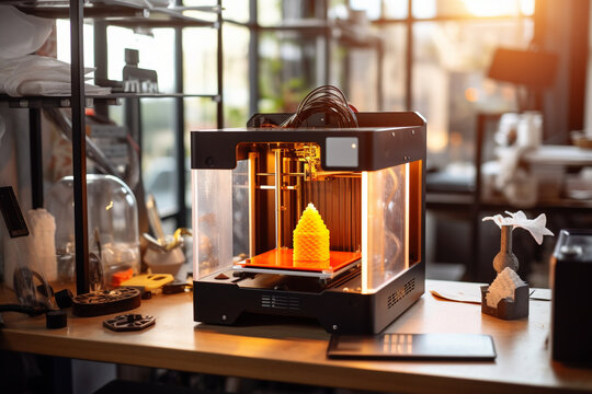 A picture of a 3D printer in a creative studio, used by artists to bring their imaginative concepts to life Generative AI