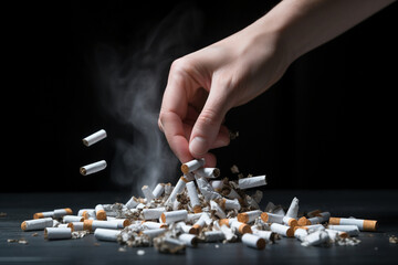 An image of a person's hand reaching out to discard a pack of cigarettes, signaling the first step towards quitting smoking Generative AI