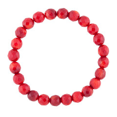 Red mineral bracelet, carved on a white background