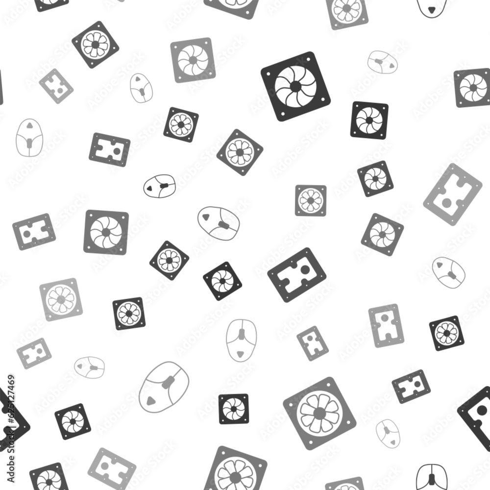 Poster set computer cooler, , hard disk drive hdd and mouse on seamless pattern. vector