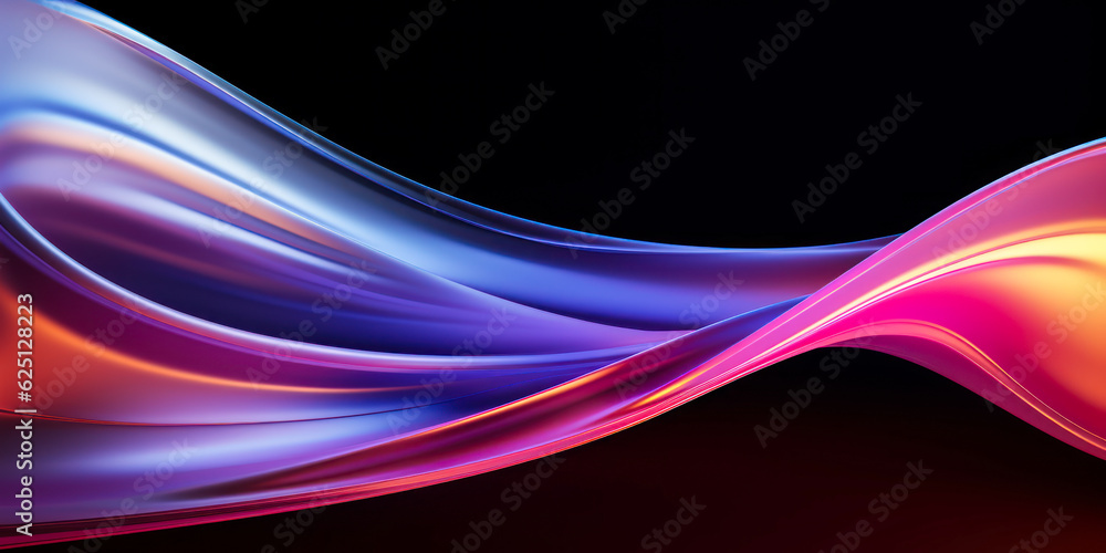 Poster abstract fluid 3d render holographic iridescent neon curved wave in motion dark background. gradient