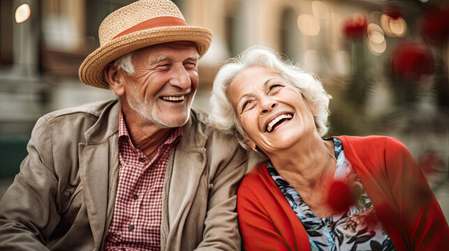 Happy senior couple in autumn park