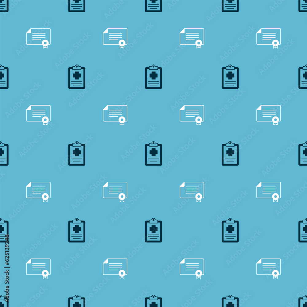 Aufkleber set patient record and certificate template on seamless pattern. vector