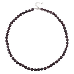 Necklace of dark stone carved on a white background