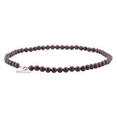 Necklace of dark stone carved on a white background