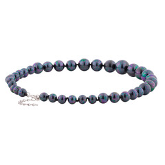 Necklace of dark stone carved on a white background