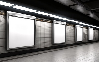 Billboards with blank mock up at subway station, generated AI
