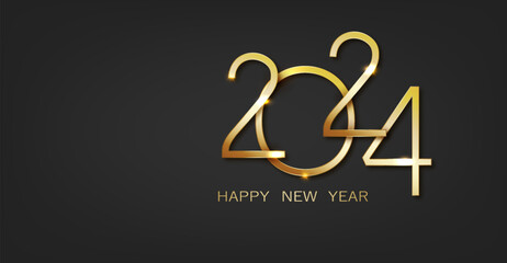 Happy New Year 2024 greeting card on black background