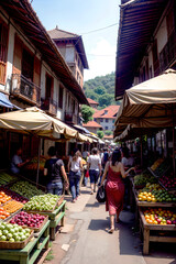 Naklejka premium Realistic photo of marketplace filled with exotic fruits