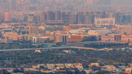 Fototapeta premium Bur Dubai and Deira districts aerial timelapse viewed from financial district.
