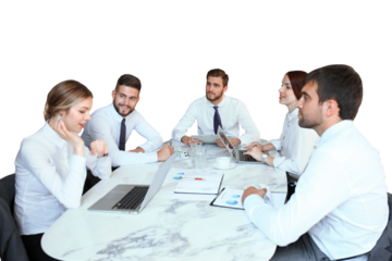 Top view of business people working together while spending time on a transparent background