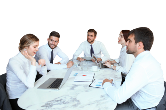 Top view of business people working together while spending time on a transparent background - Powered by Adobe