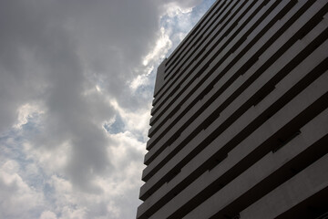 Photos of various different buildings taken from the ground, looking upwards.
