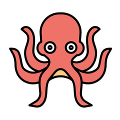 Octopus vector ocean seafood mollusc lineal color icon.