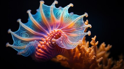 Fototapeta premium a close up of a colorful coral on a black background. generative ai