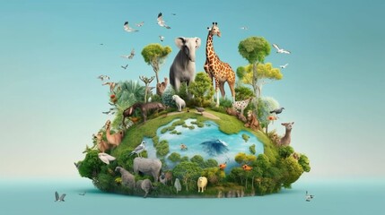 World Wildlife Day with the animals, Earth Day concept Illustration. Generative AI - obrazy, fototapety, plakaty