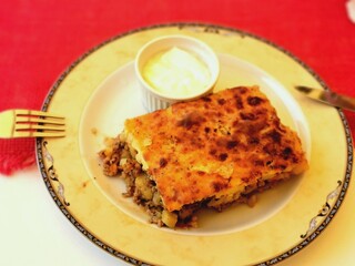 Greek Moussaka, A traditional dish from the Balkans and the Middle East.