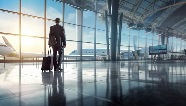 Businessman at the airport, waiting for departure