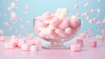 Obraz na płótnie Canvas a glass bowl filled with marshmallows on top of a table. generative ai