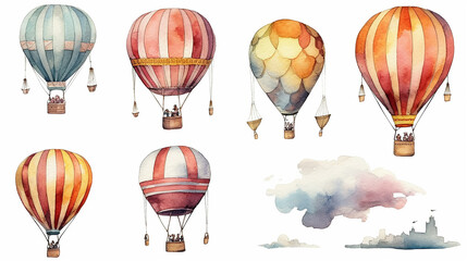 collection of balloons watercolor on a white background. generative AI