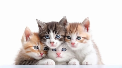 Fototapeta na wymiar a group of cute kittens isolated on a white background studio photo. generative Ai